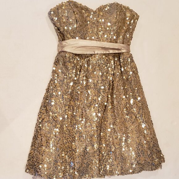 City Triangles Gold Sequin Fit and Flare Holiday Party Evening Dress - Picture 1 of 10